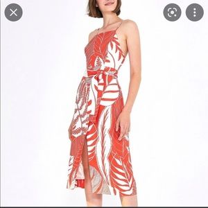 Farm Rio Linen Tropical Leaf Print midi dress